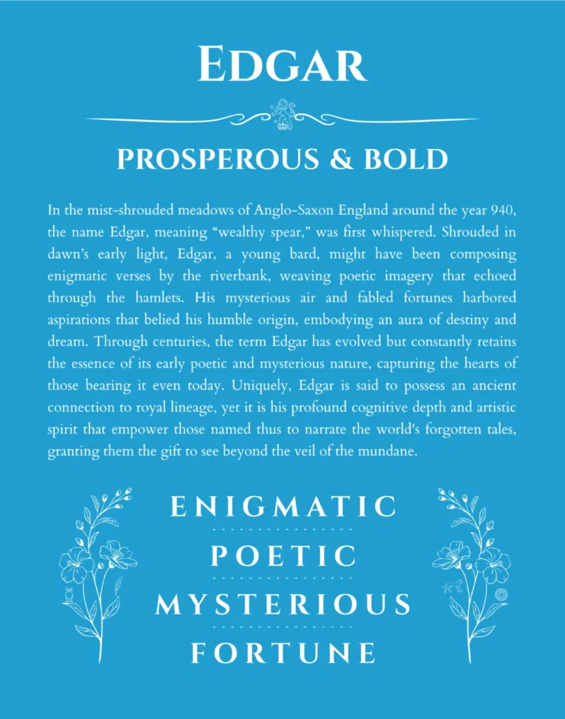 Edgar personalized name art with origin story in blue