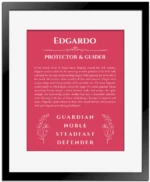 Edgardo personalized name art with origin story in red with black matte frame