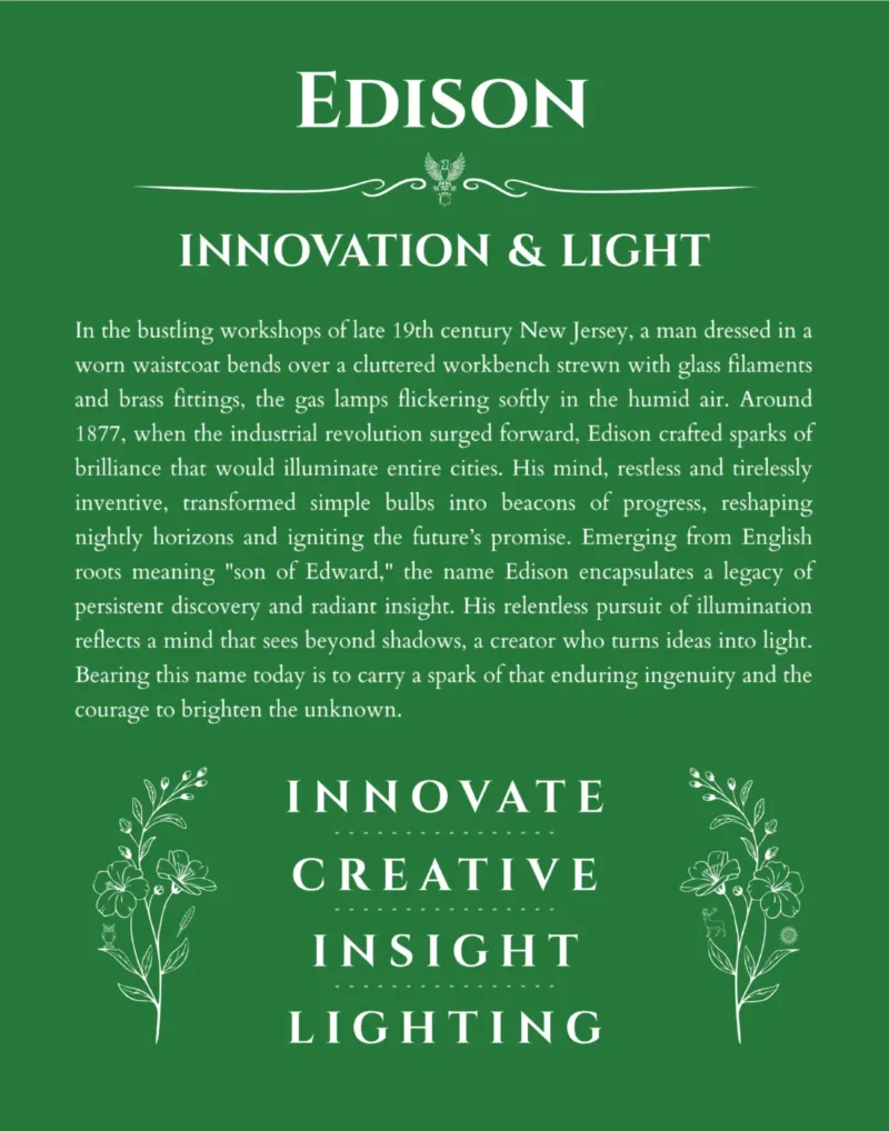 Edison name meaning wall art by Get Your Story in dark green