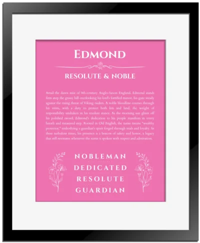 Edmond custom name print for wall display in pink with black matte frame