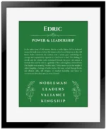 Edric custom name art showing meaning and origin in dark green with black matte frame