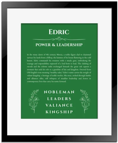 Edric custom name art showing meaning and origin in dark green with black matte frame