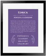 Edrick personalized name print with origin and traits in purple with black matte frame