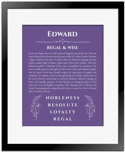 Edward custom name print for wall display in purple with black matte frame