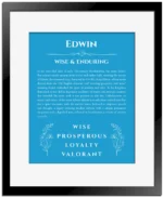 Edwin personalized name meaning print in blue with black matte frame