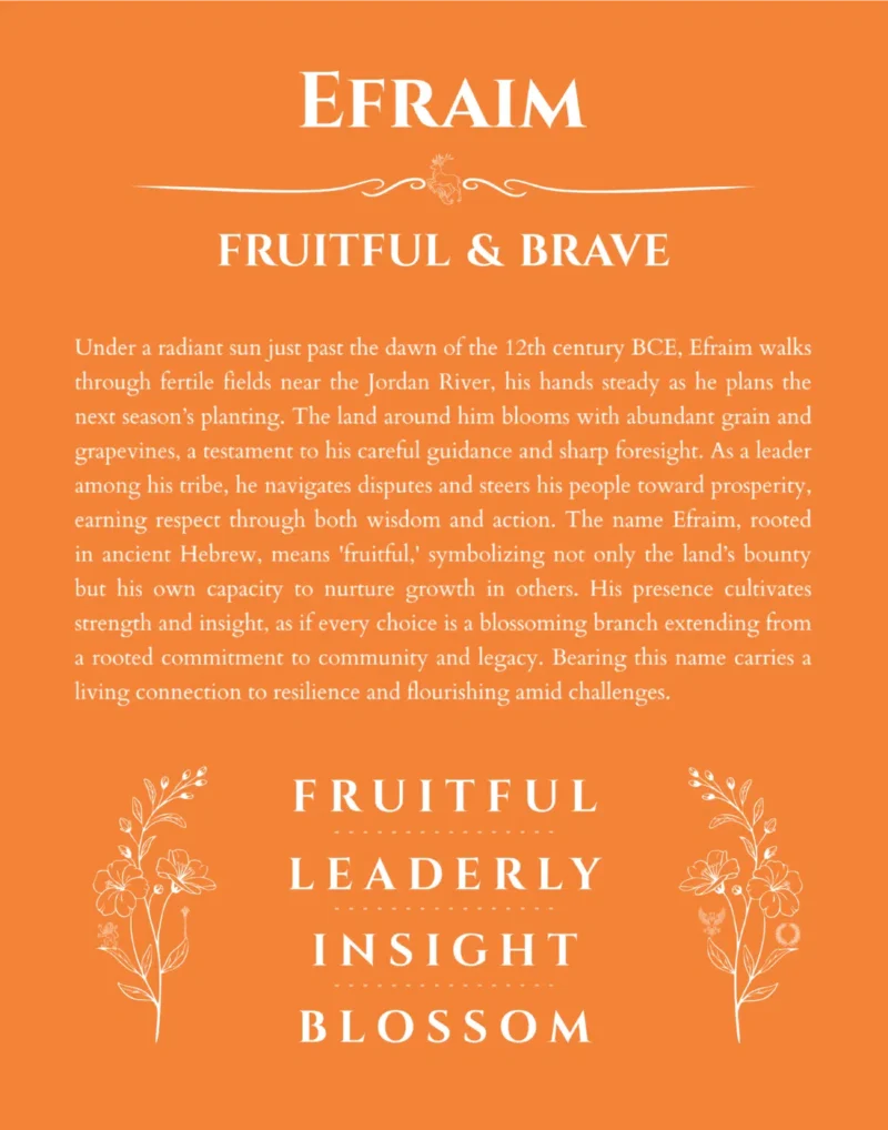 Efraim personalized name art with origin story in orange