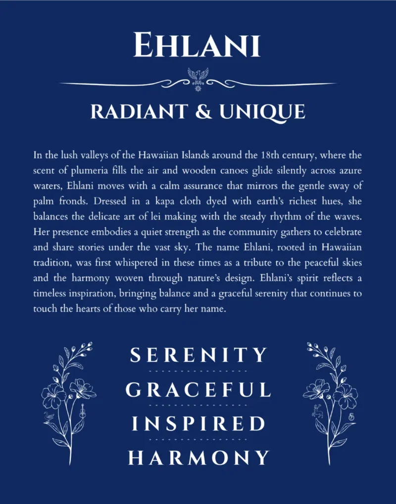 Ehlani custom name print for wall display in deep blue