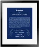 Eidan custom name art showing meaning and origin in deep blue with black matte frame