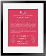 Eila personalized name meaning print in red with black matte frame