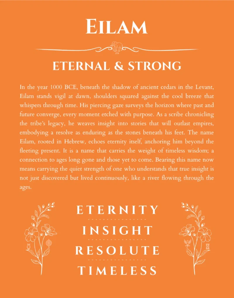 Eilam personalized name print with origin and traits in orange
