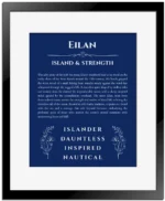 Eilan personalized name meaning print in deep blue with black matte frame
