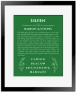 Eileen custom name meaning print in dark green with black matte frame