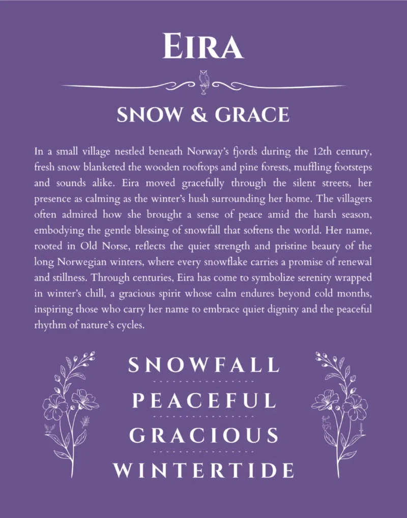 Eira personalized name art with origin story in purple
