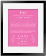 Eiza name meaning wall art by Get Your Story in pink with black matte frame