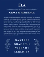 Ela personalized name print with origin and traits in deep blue