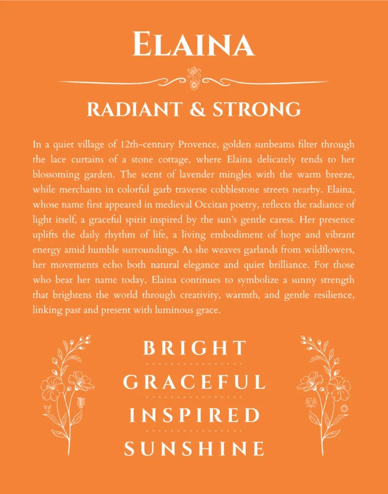 Elaina name meaning gift print in orange