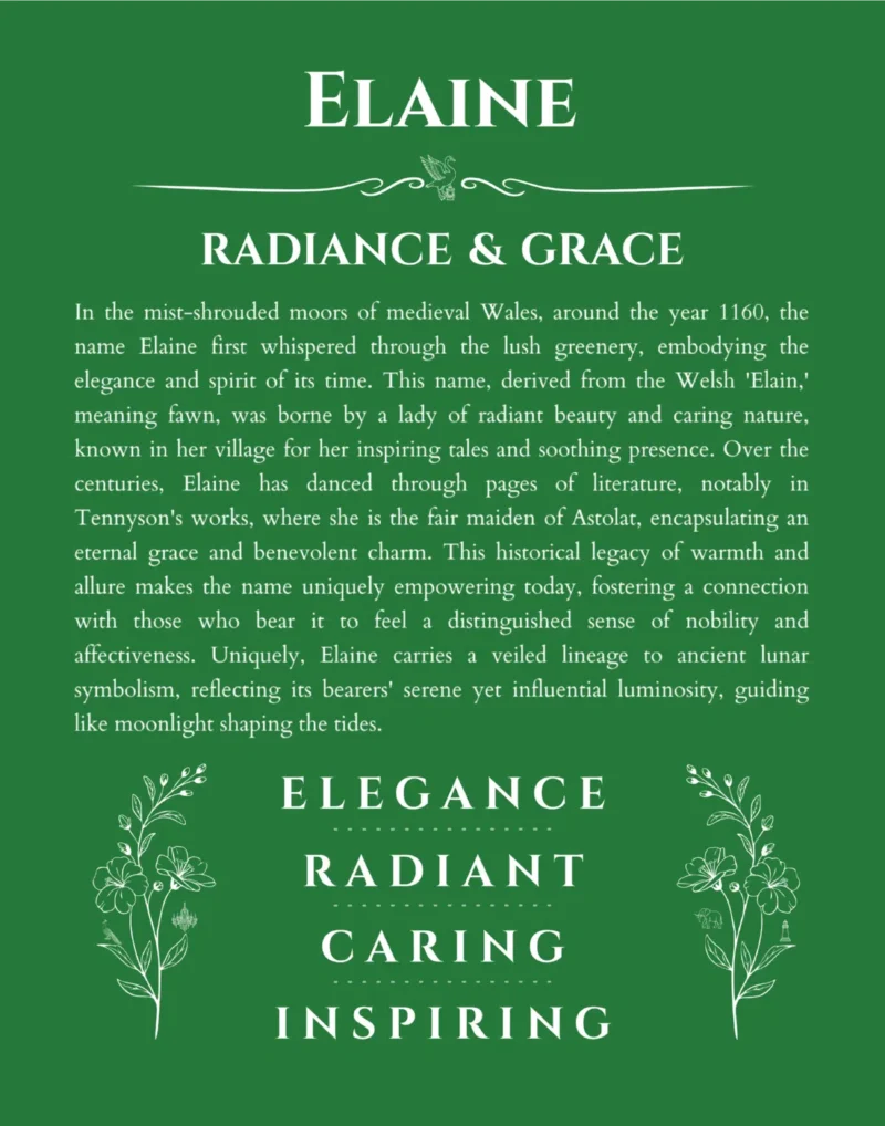 Elaine personalized name meaning print in dark green