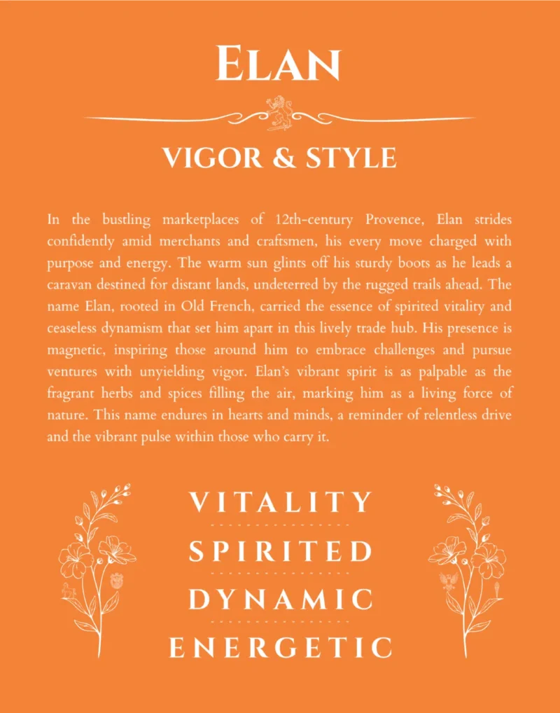 Elan personalized name meaning print in orange