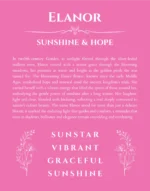 Elanor custom name art showing meaning and origin in pink