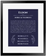 Eldon custom name print for wall display in navy blue with black matte frame