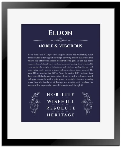 Eldon custom name print for wall display in navy blue with black matte frame