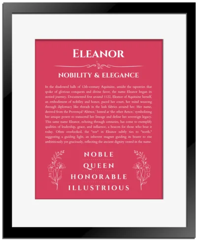 Eleanor custom name print for wall display in red with black matte frame