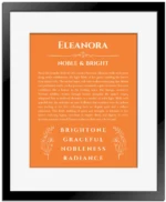Eleanora custom name meaning print in orange with black matte frame