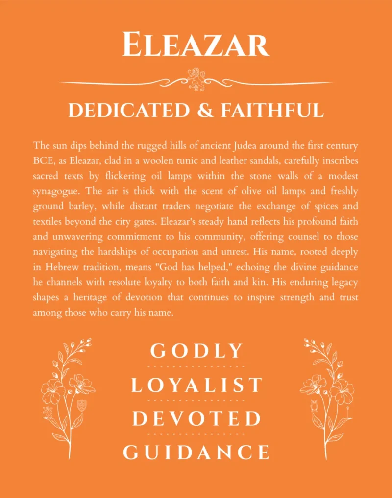 Eleazar personalized wall art with the story of your name in orange