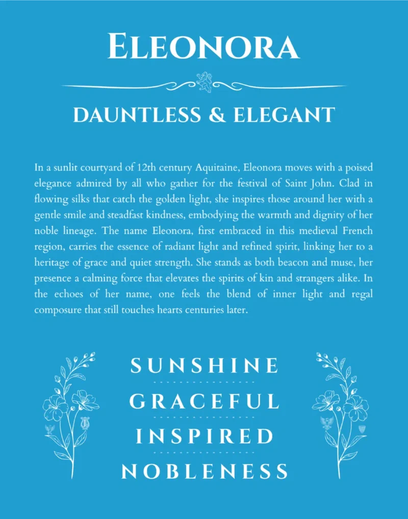 Eleonora custom name art showing meaning and origin in blue
