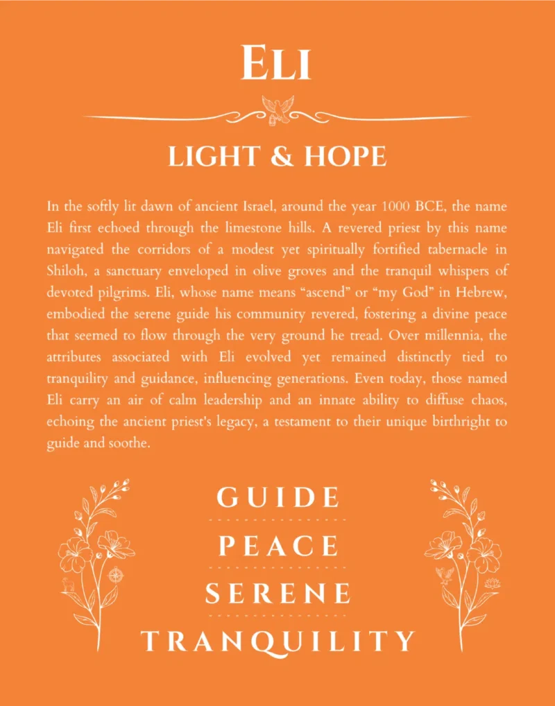 Eli custom name art showing meaning and origin in orange