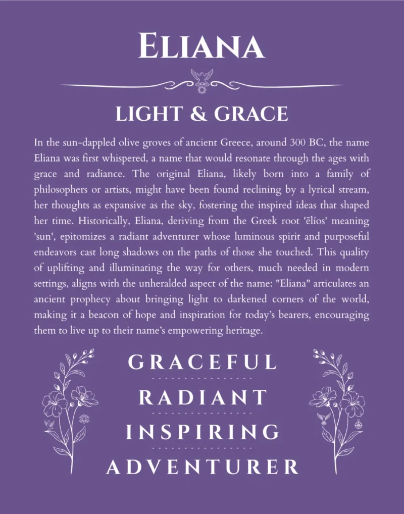 Eliana personalized wall art with the story of your name in purple