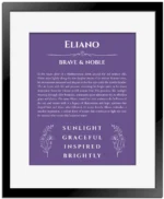 Eliano custom name print for wall display in purple with black matte frame