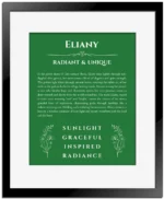 Eliany name meaning wall art by Get Your Story in dark green with black matte frame