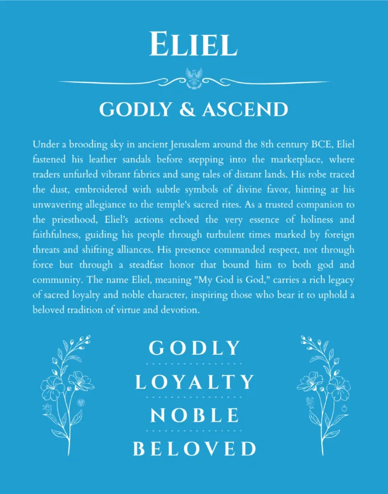 Eliel custom name art showing meaning and origin in blue