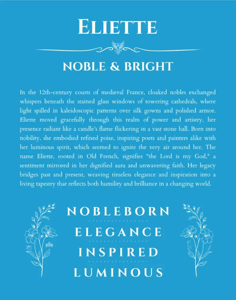 Eliette custom name art showing meaning and origin in blue