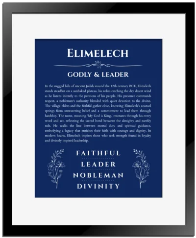 Elimelech personalized name meaning print in deep blue with black matte frame