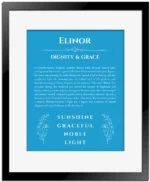 Elinor personalized name meaning print in blue with black matte frame