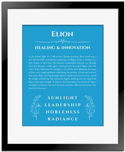 Elion name meaning gift print in blue with black matte frame
