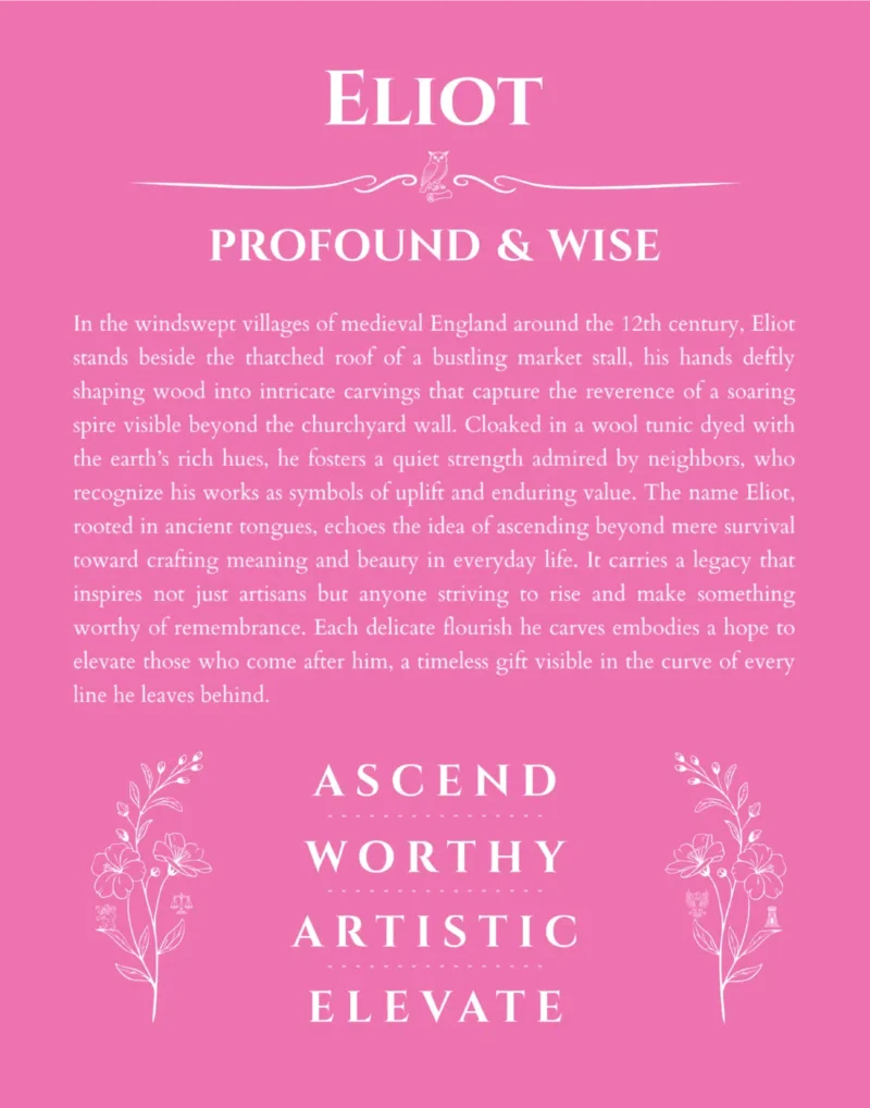 Eliot personalized name art with origin story in pink