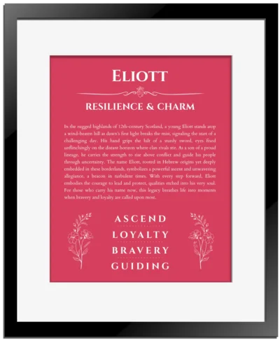 Eliott name meaning wall art by Get Your Story in red with black matte frame