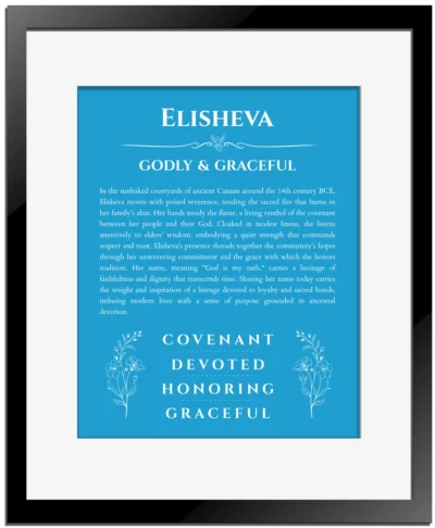 Elisheva name meaning gift print in blue with black matte frame