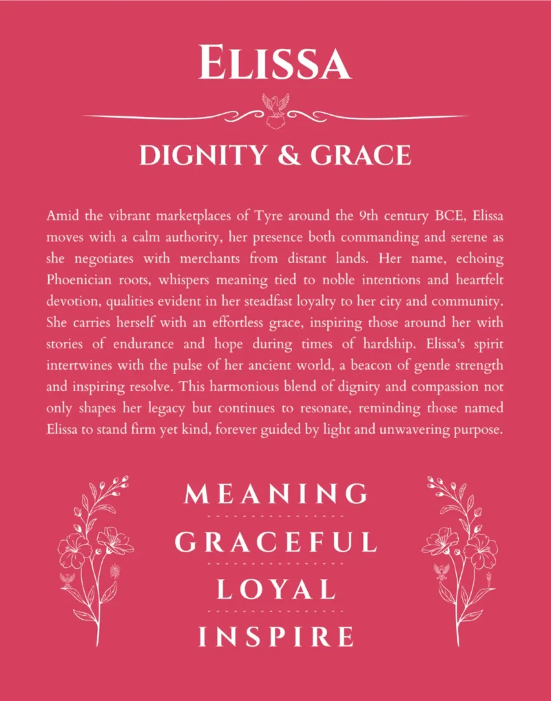 Elissa custom name art showing meaning and origin in red
