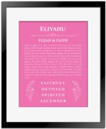 Eliyahu custom name meaning print in pink with black matte frame