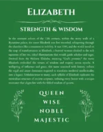Elizabeth personalized wall art with the story of your name in dark green