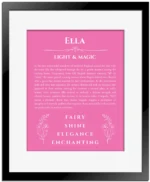 Ella custom name meaning print in pink with black matte frame