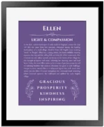 Ellen custom name print for wall display in purple with black matte frame