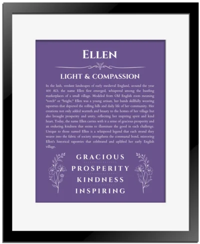 Ellen custom name print for wall display in purple with black matte frame