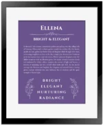 Ellena name meaning wall art by Get Your Story in purple with black matte frame