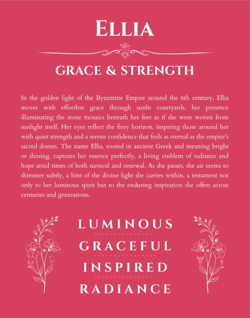 Ellia personalized name print with origin and traits in red