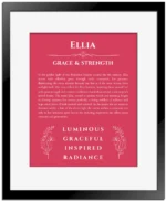 Ellia personalized name print with origin and traits in red with black matte frame